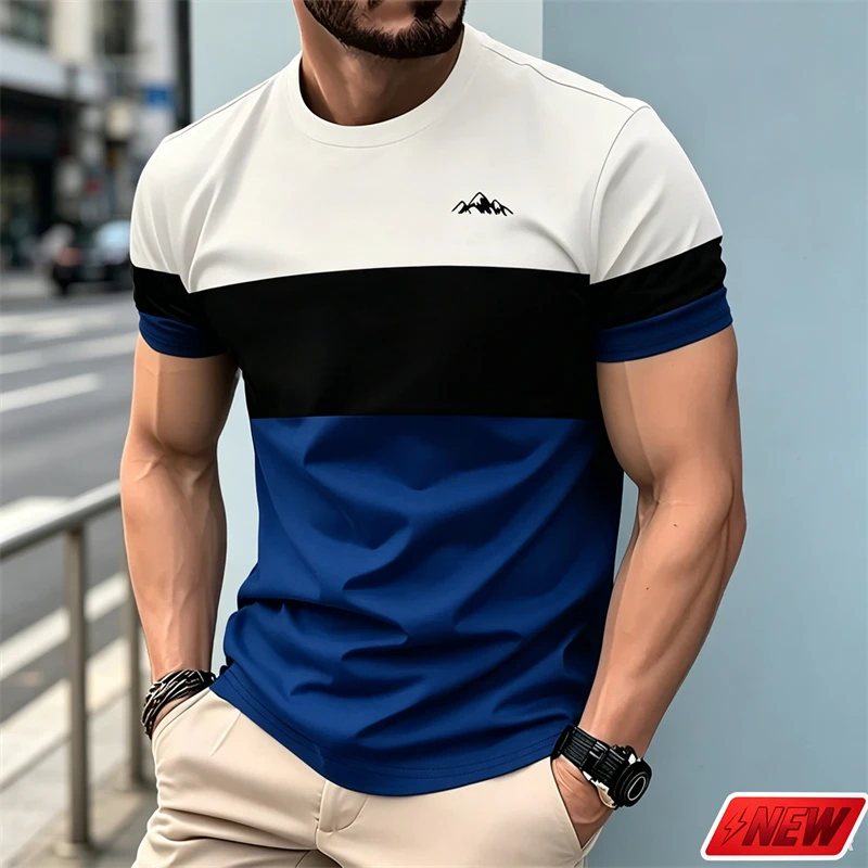 Classic Stripes Graphic T Shirts Men Summer Business Casual Handsome Short Sleeve Top Fashion Streetwear New Crew Neck T Shirt