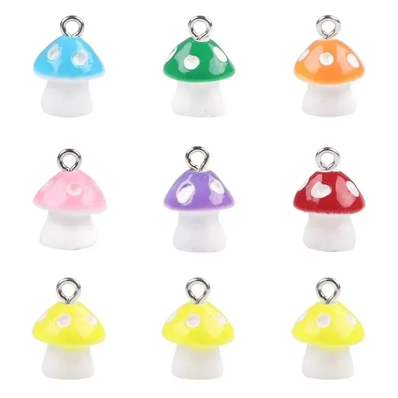 10Pcs Small Cute Mini Mushroom Resin Charms Pendants Beads DIY Craft Accessories For Necklace Bracelet Earring Keychain Jewelry