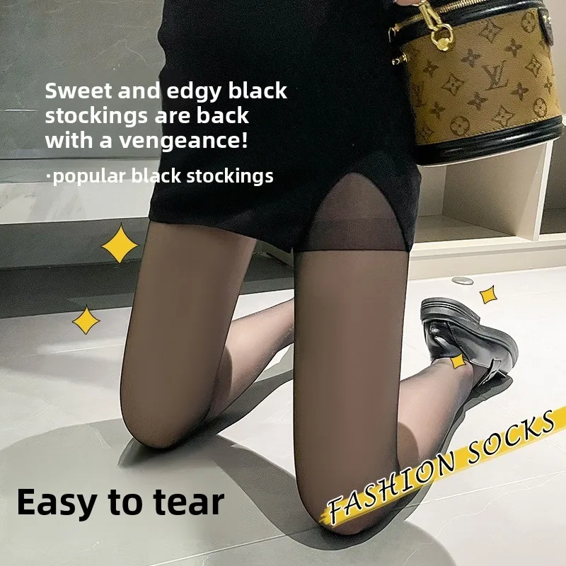 Ultra-Thin Core-Spun Nylon Tights Black/Natural Skin Tone Sun Protection Bare Leg Effect Invisible Daily Wear