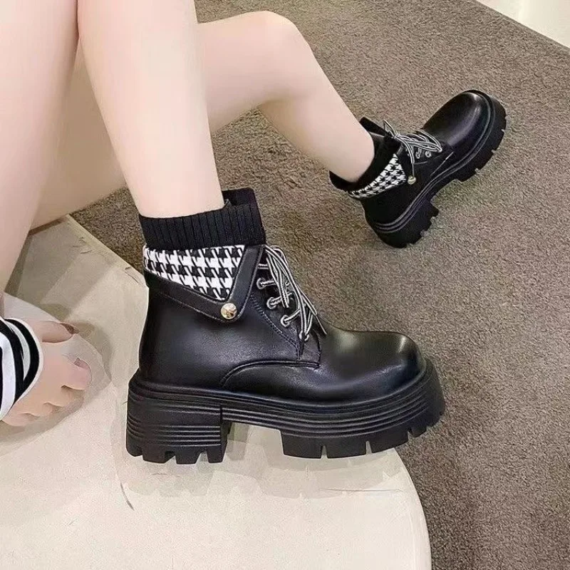 

Lace-up Booties Lightweight Non Slip Woman Short Shoes New In Pu Trend 2025 Y2k Goth High Quality Fashion Ankle Boots for Women