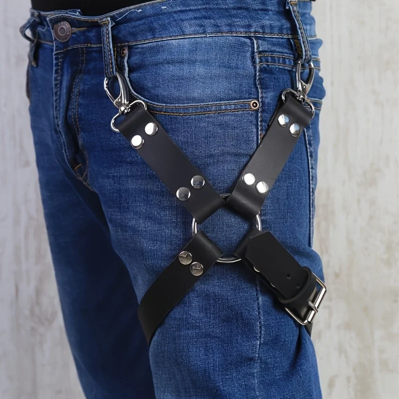 Adjustable Leather Thigh Leg Harness Belt Punk Rave Waist To Leg Harness Accessories Fetish Men Lingerie Festival Gay Clothes