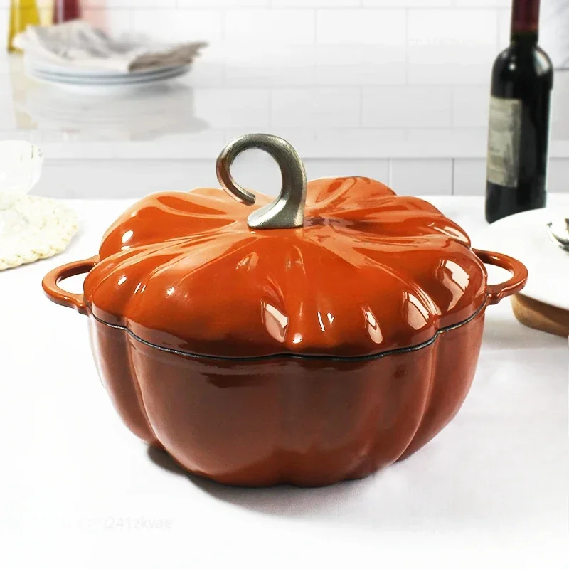 New Enamel Cast Iron Pot Dutch Oven Cookware Design Pumpkin Creativity  Coating Non Stick Casserole Pot with Lid