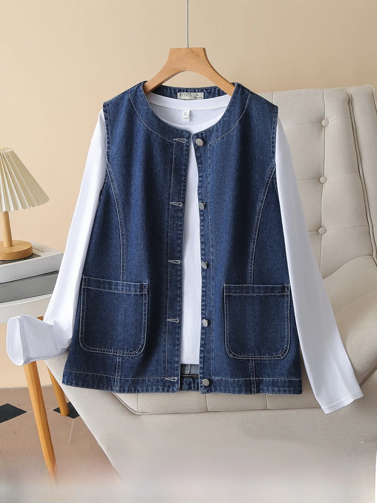 

Loose Casual Denim Vest Women's Outerwear Spring Autumn plus Size Faionable Korean Sle Comfortable Cotton No Sve