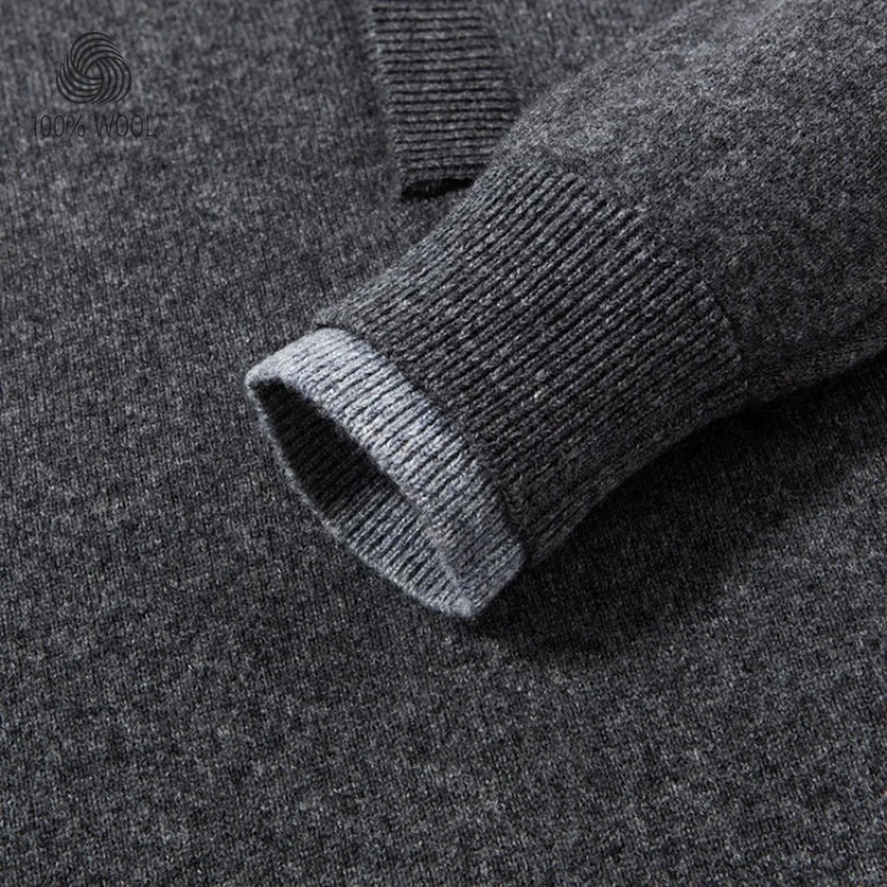 Suéter de dos capas de imitación para hombre, 100% lana 500 g, cuello vuelto, corte holgado Old Money ​   Artesanía estándar de oro