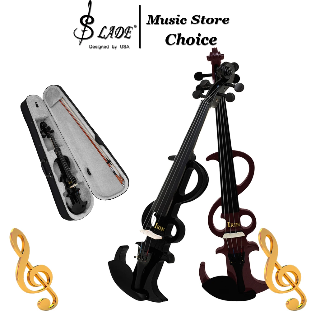 Electric Silent Violin AE-07 4/4 Solid Wood Fiddle with Pickup Headphone Practice Smart Violin with Bow Case for Quiet Play