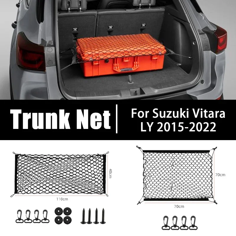 Car Trunk Net For Suzuki Vitara Escudo LY 2015-2022 2016 Mesh Bag Nylon Trunk Organizer Elastic Luggage Storage Bag Accessories