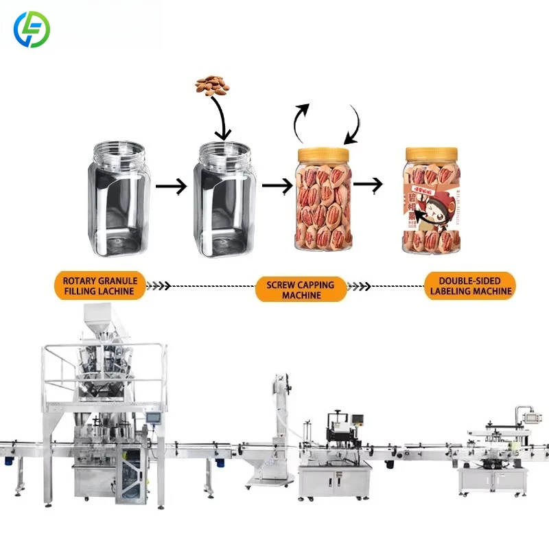 Factory Automatic Electronic Scale Granules Filling  Capping Labeling Production Line for Seeds Dried Fruit Nuts Customized