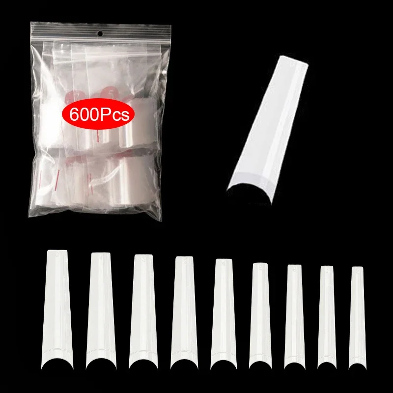 500/600Pcs Long False Nail French Coffin Acrylic Half Nail Tips Transparent Natural False Nails Supplies for Professionals