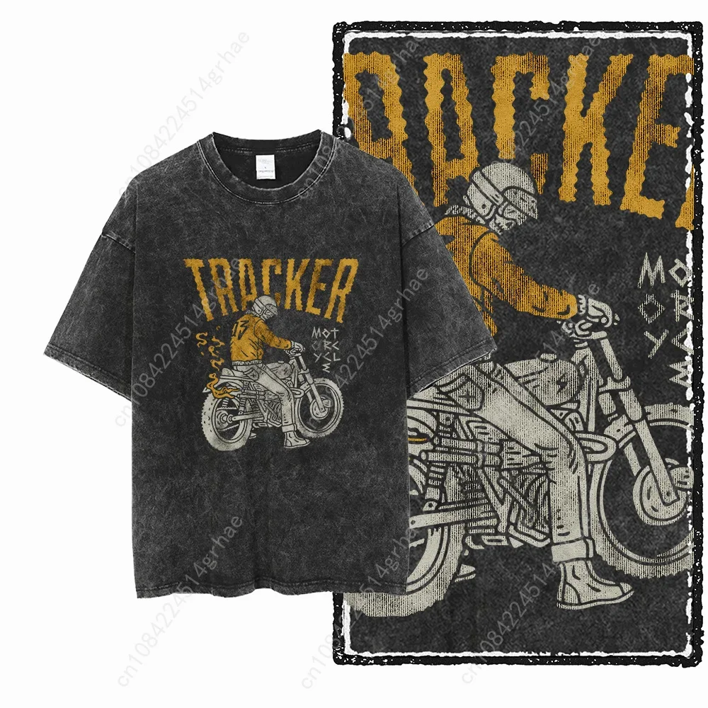 YM MOTOR CYCLE THEME Printed Cotton Acid Washed Graphic Unisex T Shirt Cool Streetwear Men Tshirts Big Size Tee for men