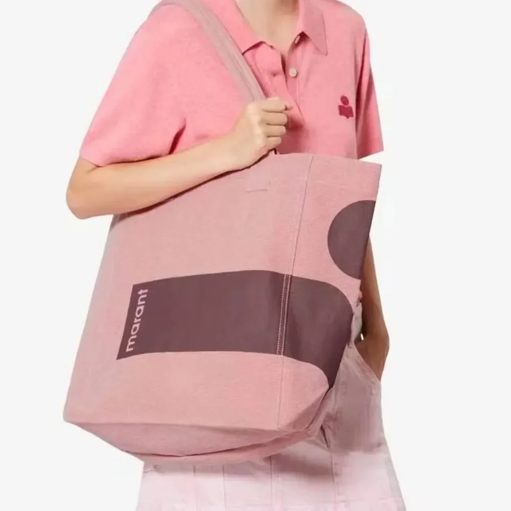 Marant  Logo Women Canvas Tote Bag Large Capacity Print Shoulder Bag  Casual Shopping Handbag Open Top Daily Travel Shopper Bag
