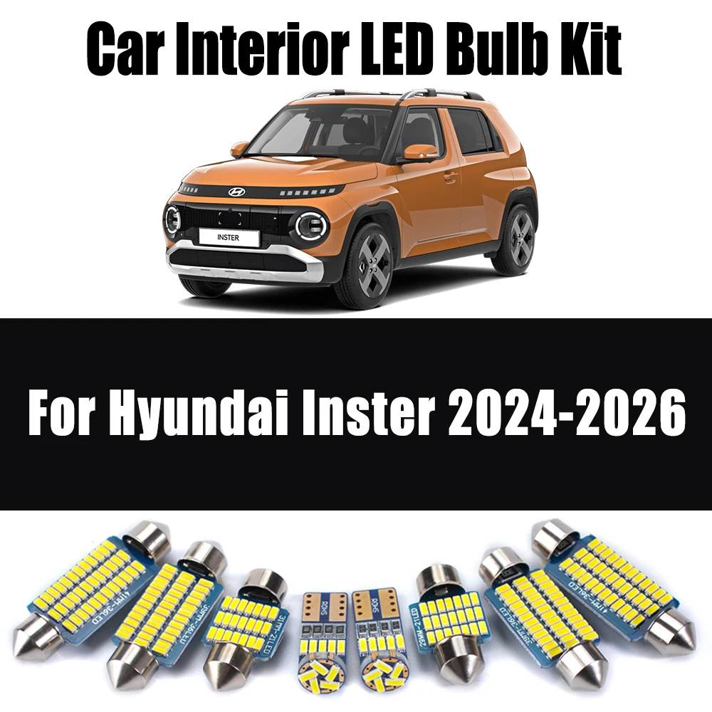 

10Pcs Canbus LED Interior Reading Trunk Bulbs Map Dome License Plate Light Kit For Hyundai Inster 2024 2025 2026 Car Accessories