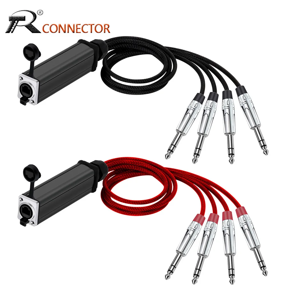 RJ45 to 4 Channel 1/4 Inch TRS Stereo 6.35mm Plug Audio Cable Network Signal Extender Splitter for Guitar Amplifier Mixer