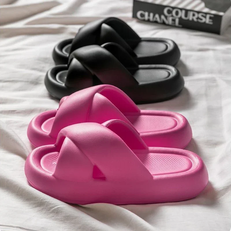 Women's Crisscross Cloud Comfort Slides - Thick Sole Non-Slip Slippers for Home, Dorm & Outdoor, Casual Versatile Sandals