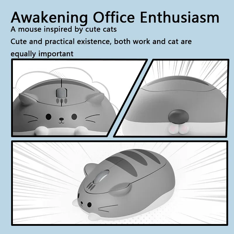 3D Wireless Mouse Cute Cat Silent Click 2.4G Bluetooth Dual-mode Portable Office Gift For Girls Laptop PC