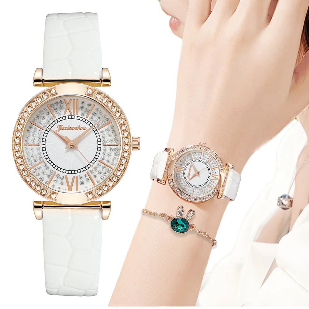 Luxury Diamond Women Fashion Watches Roma Scale Simple Full of stars Ladies Quartz Wristwatches Leather Female Clock Gifts