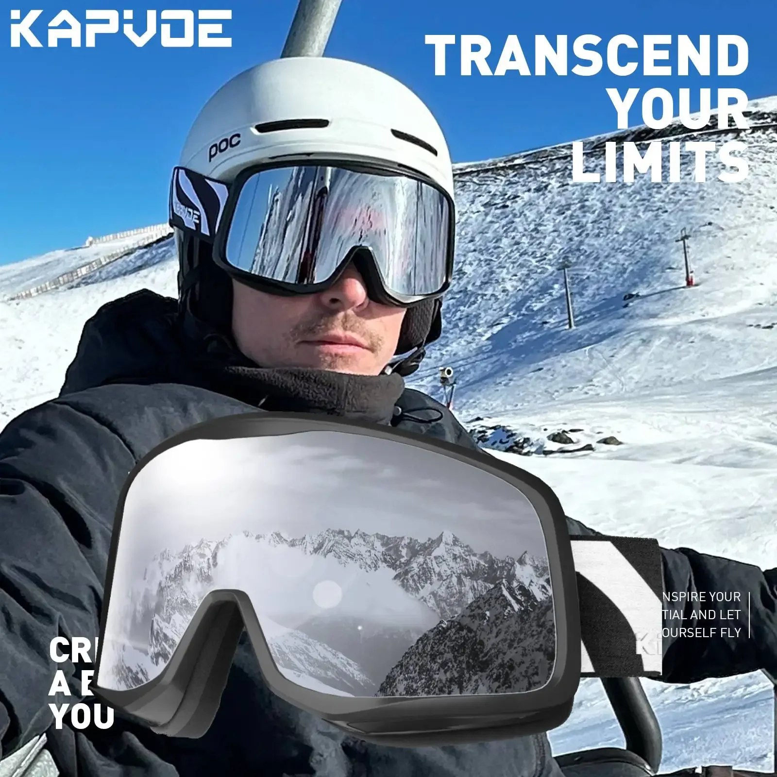 Kapvoe Occhiali da neve fotocromatici Occhiali da sci Lenti antiappannamento Protezione UV400 Uomo Donna Occhiali da sci Occhiali per sport invernali