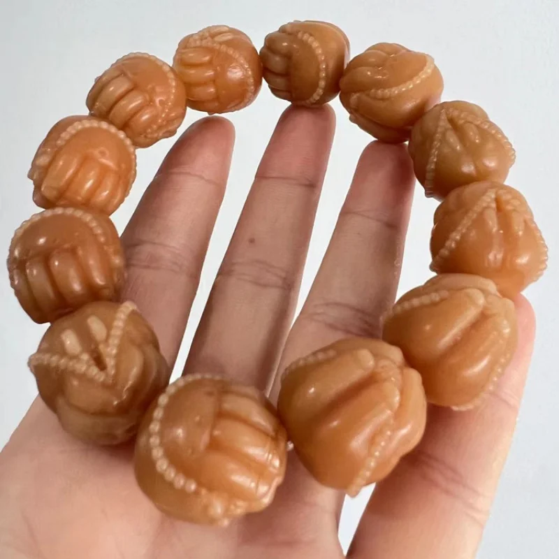 Weathering Yellow Bodhi Root Carved Baby Beads Bracelet Back Amusement Article Bracelet Old Bucket Lion Holding Ball Rosary Orna