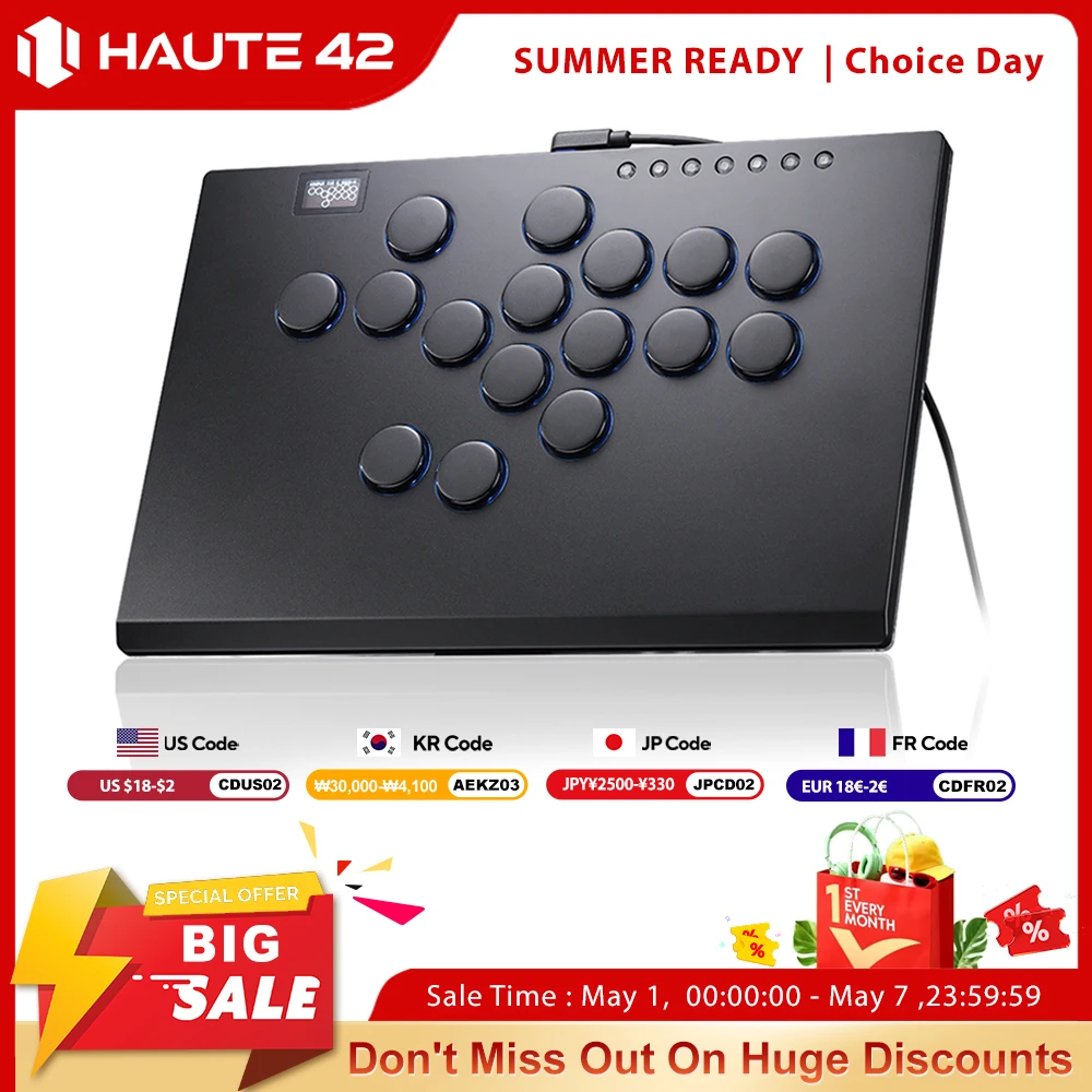 Haute42 알루미늄 합금 조이스틱 아케이드 히트박스 레버리스 컨트롤러 PC/PS4/PS5/스팀용 아케이드 컨트롤 히트박스
