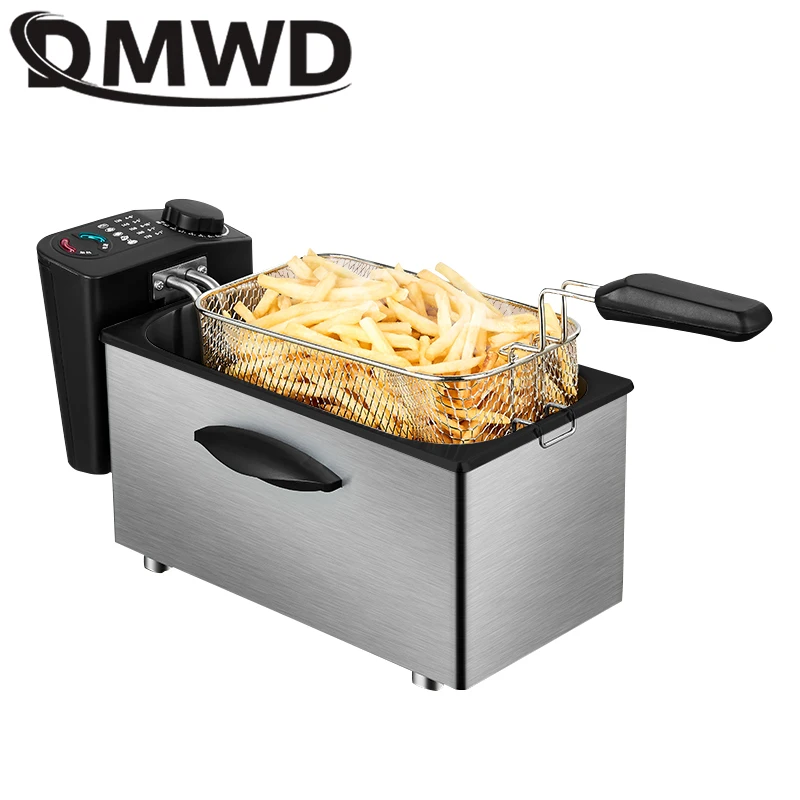 

DMWD 2.5L Electric Oil Fryer Stainless Steel Commercial Household Fried Chips Frying Pot Oven Pan French Fries Grill Machine