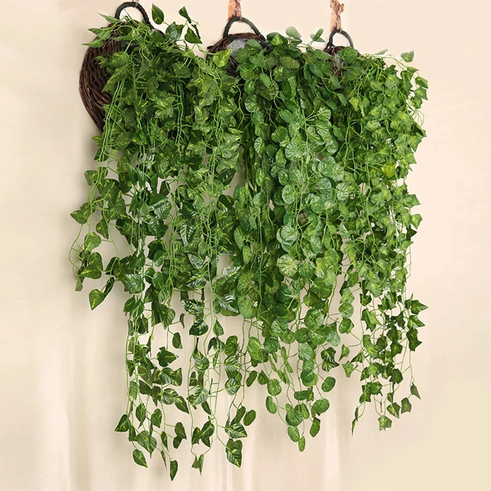 90CM Artificial Plants Vine Creeper Green Wall Hanging Rattan DIY Wedding Party Home Garden Decoration Fake Plant Leaves Ivy