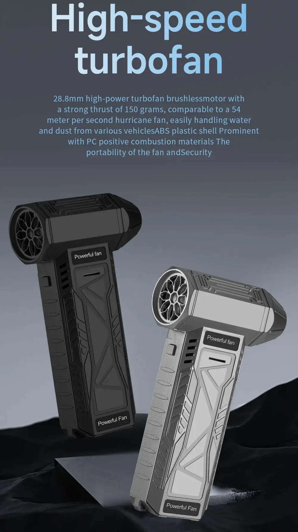 130000RPMTurbojet fan, rechargeable blower, infinitely variable speed, handheld brushless motor, cross jet gun car cleaning tooL