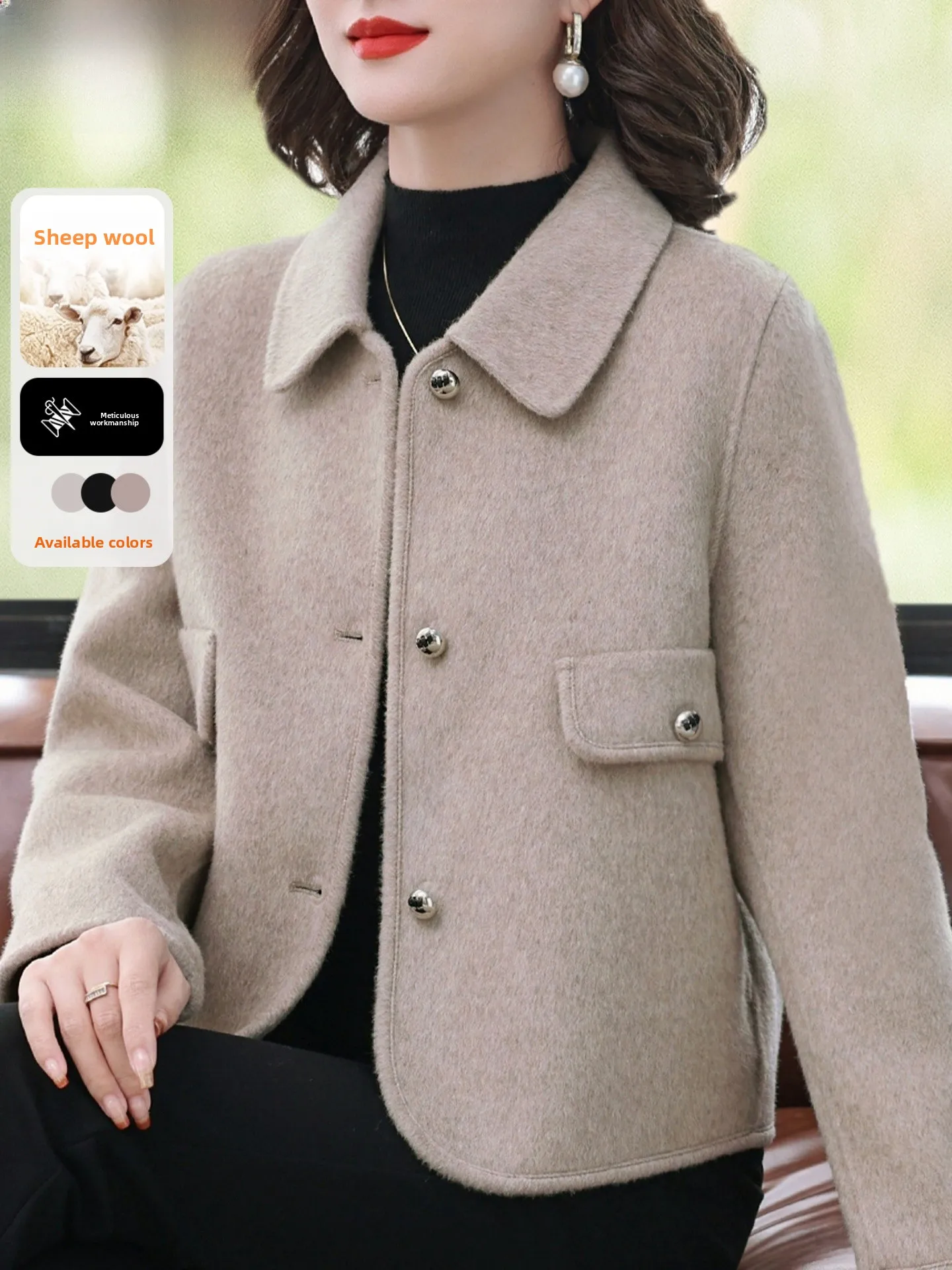 

Double-Faced Camere Woolen Coat Faionable Mom Winter Clothes Ladies' Brand Top Warmth ort Sle Knob Opening Cardigan
