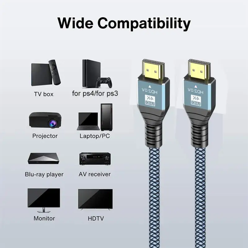 12/3M 4K@60Hz 8K HDMI-compatible Cable High Speed Braided Nylon Cord 24K Gold-plated HDMI-compatible Cable Dynamic HDR/HEC