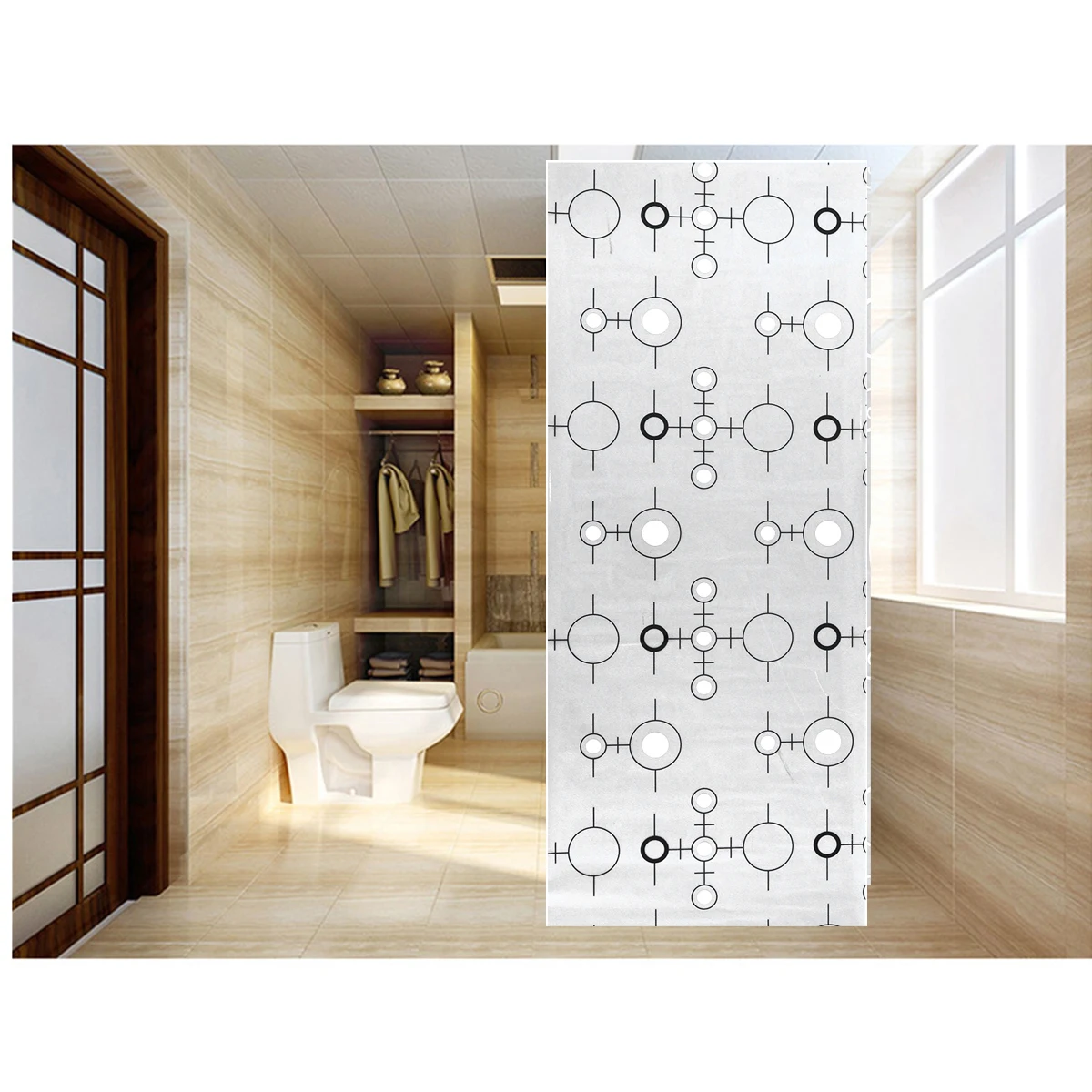 

Pvc Privacy Window 45X100Cm Black White Circle Pattern Strip Adhesive Decorative Sticker For Glass Home Decoration Film Self