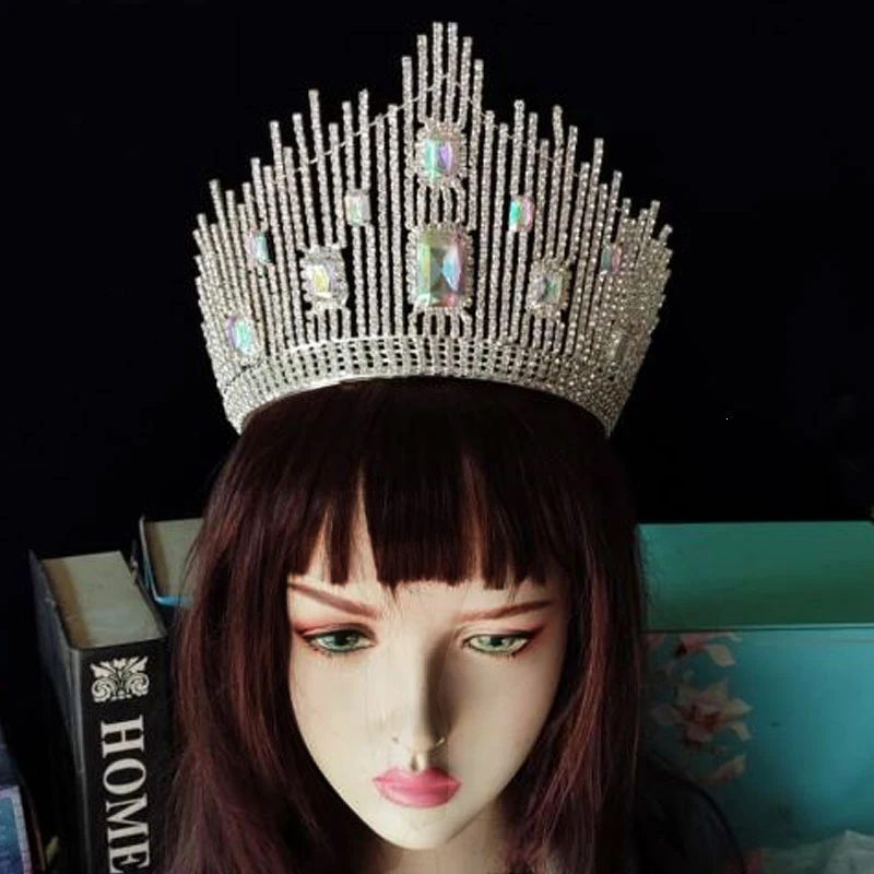 

Himstory AB Crystal Adjustable Wedding Tiaras Crystal Queen Big Crown Miss Universe Beauty Pageant Diadem Bridal Hair Accessorie