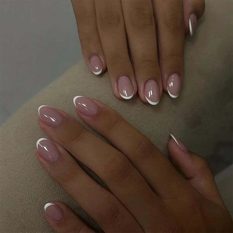 

24 шт. накладных ногтей, классический французский маникюр с белой каймой, короткие и закругленные, накладные ногти, идеальный подарок для женщин и подруг