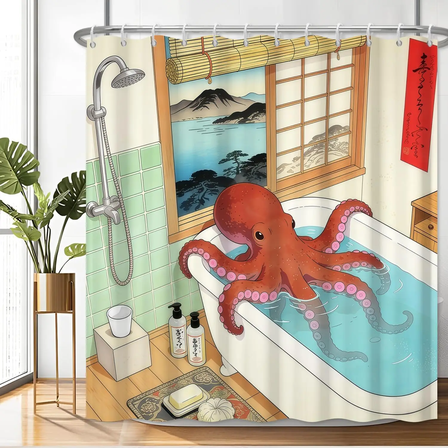 

Fun Japanese Anime Octopus Shower Curtains for Bathroom, Cute Funny Whimsical Animal Bathroom Curtain, House Gift, 71x74 Inch