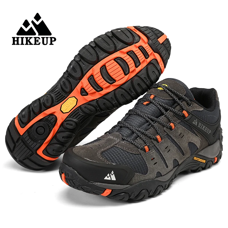 HIKEUP-Sapatos de caminhada de couro para homens, resistente ao desgaste, esporte ao ar livre, renda, escalada, trekking, tênis de caça, nova chegada