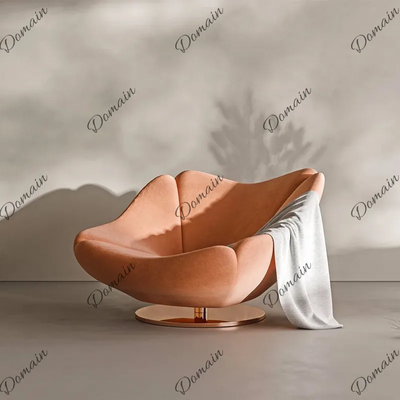 Designer Nordic Pink Chair Fiberglass Leisure Chair Petal Rose Fabric Rotating Chair