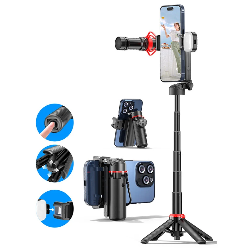 Bluetooth Selfie Stick Tripod Extendable with Remote Shutter & Phone Holder All-in-One Monopod for Live Streaming and Travel New