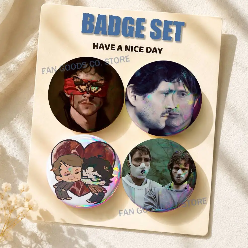 H-HannibalS and Will Chibi 2-piece set Pins Backpack Clothes Jewelry Accessories Round Brooch Button Badge Fans Collection Gift