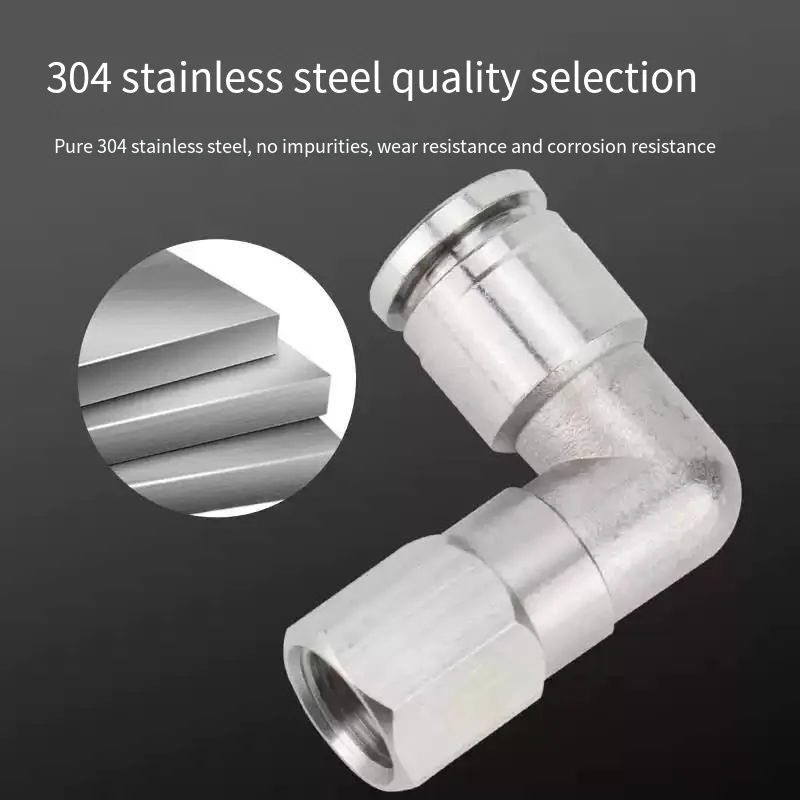 304 Stainless Steel Right Angle Internal Thread Pneumatic Quick Connector PLF6/8-01/02/03 Internal Wire 90 ° Bend Joint