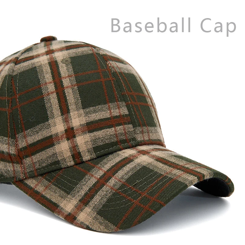 Autumn Retro Tartan Plaid Baseball Cap for Men Women Hard Crown Winter Warm Peaked Hat Casual Face Slimming Dad Cap