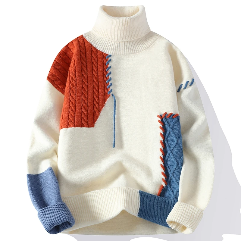 Non-Iron Men'S Patchwork Sweaters Spring Autumn Winter Clothes 2024 Pull OverSize 3XL 4XL Classic Style Casual Pullovers