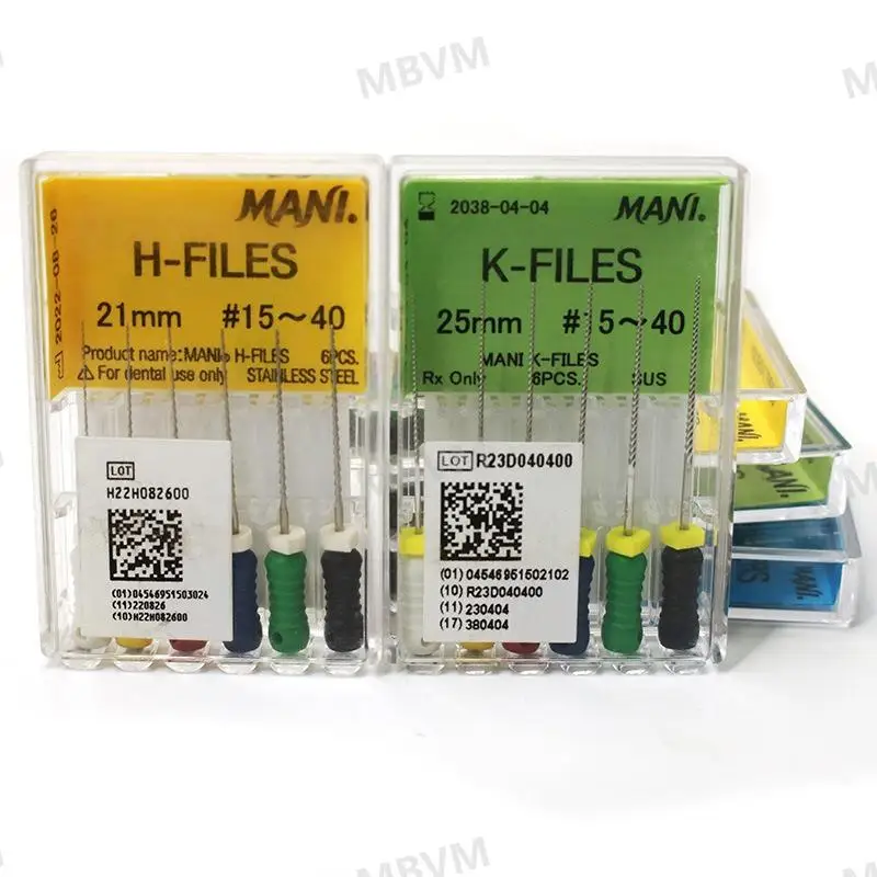MANI K-File Endodontic Files Stainless Steel Hand Use Root Canal Reamers Genuine Long-Lasting Durable Performance for Dental Too