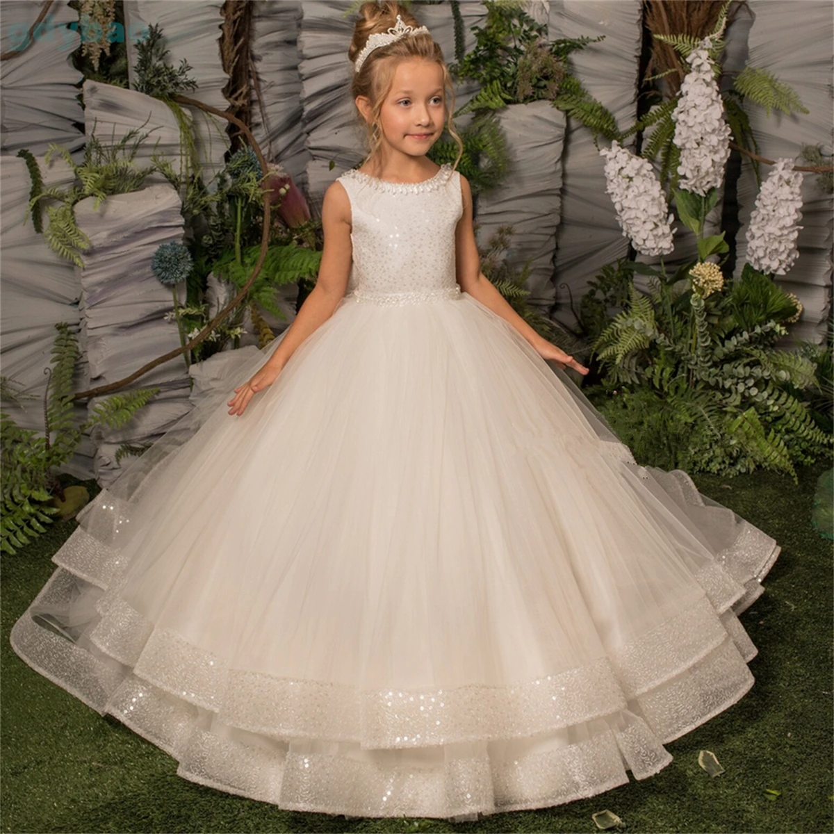 Princess Lace Appliques Ball Gowns Flower Girl Dress Pageant Gowns For Weddings First Communion Dresses For Girls