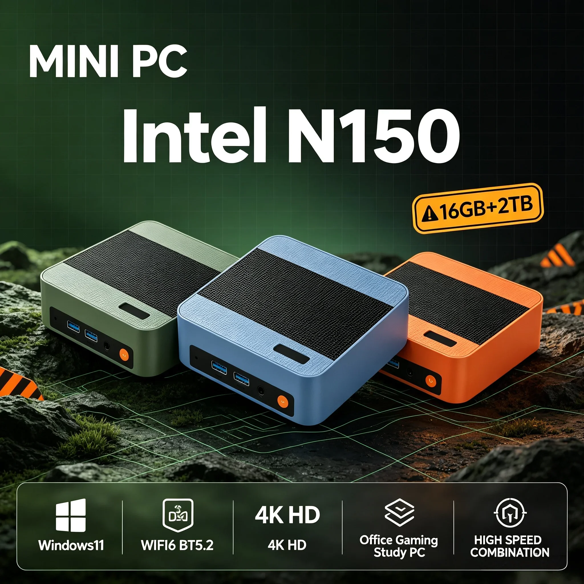 Mini PC Intel N150 Processor Windows 11 16GB Memory 1TB/2TB SSD WiFi6 BT5.2 Office Mini Computer Host for Home Light Workload
