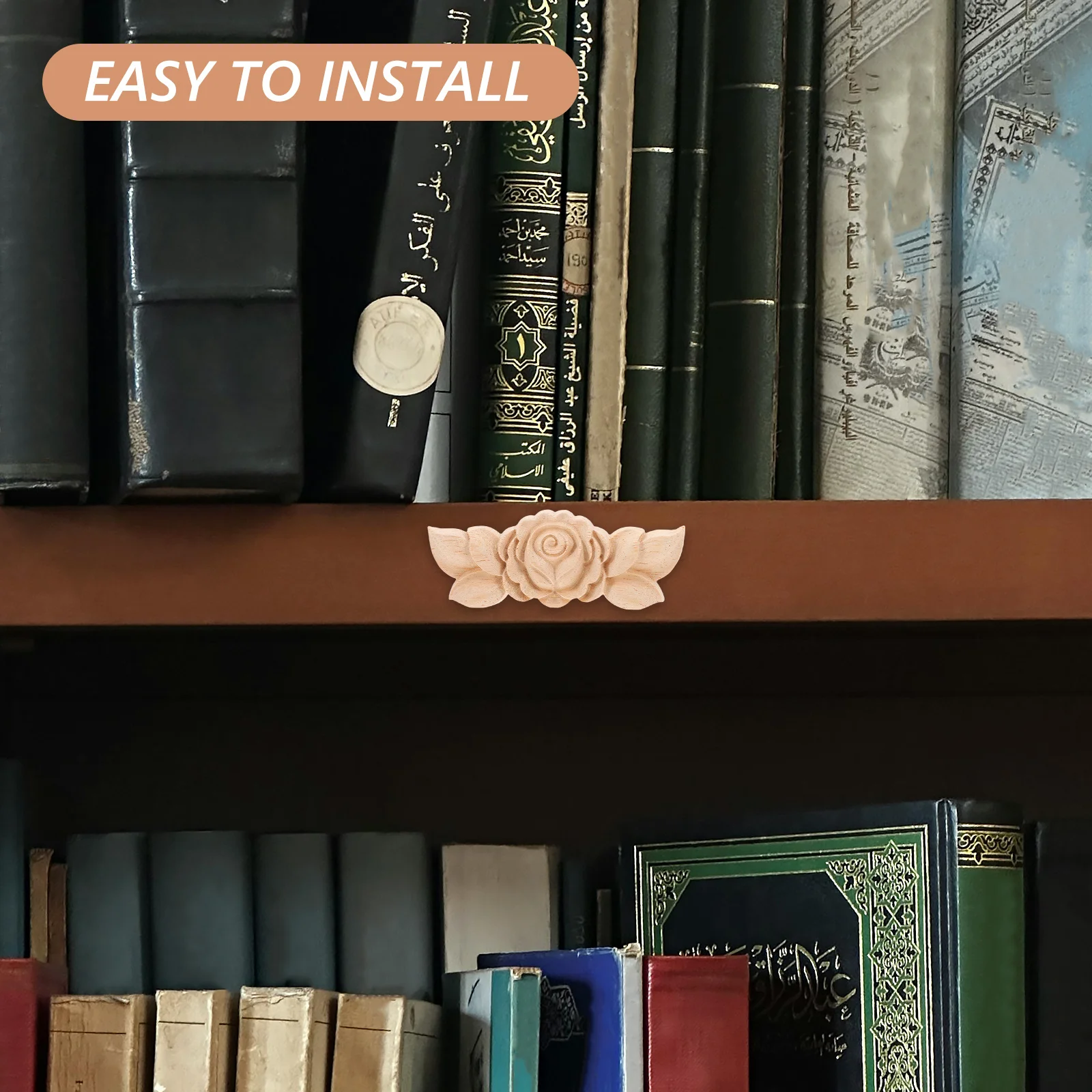 

3Pcs Wood Carved Rose Appliques Furniture Decorative Onlays Unpainted DIY Center Carving Decal for Wall Door Ceiling Cabinet