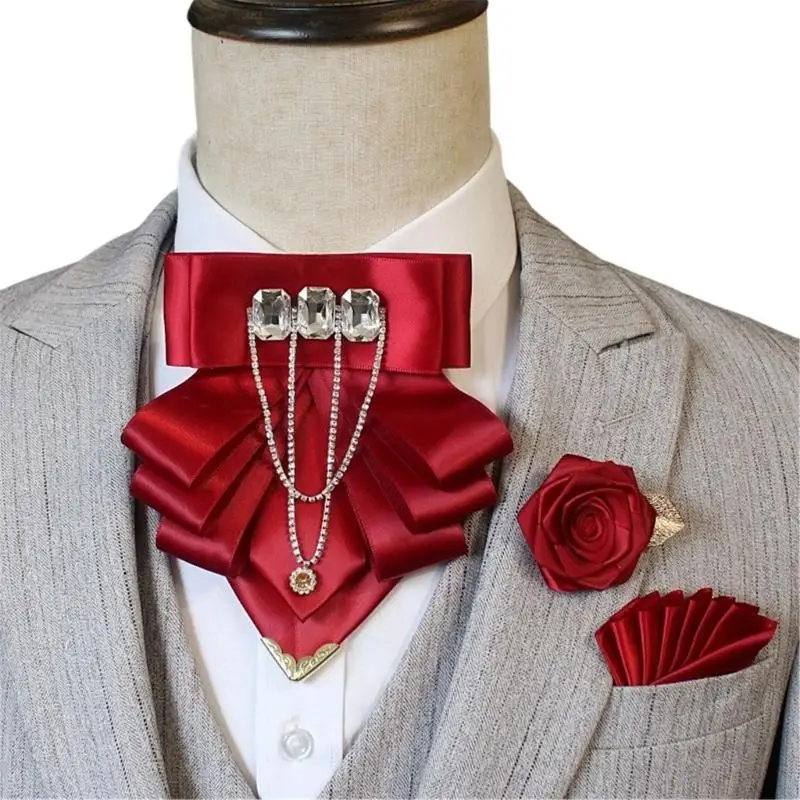 39BD Host Occasion Dresswear Set with Collar Tie, Matching Lapel Flower and Pocket Square for Formal Stage Looks and Suit