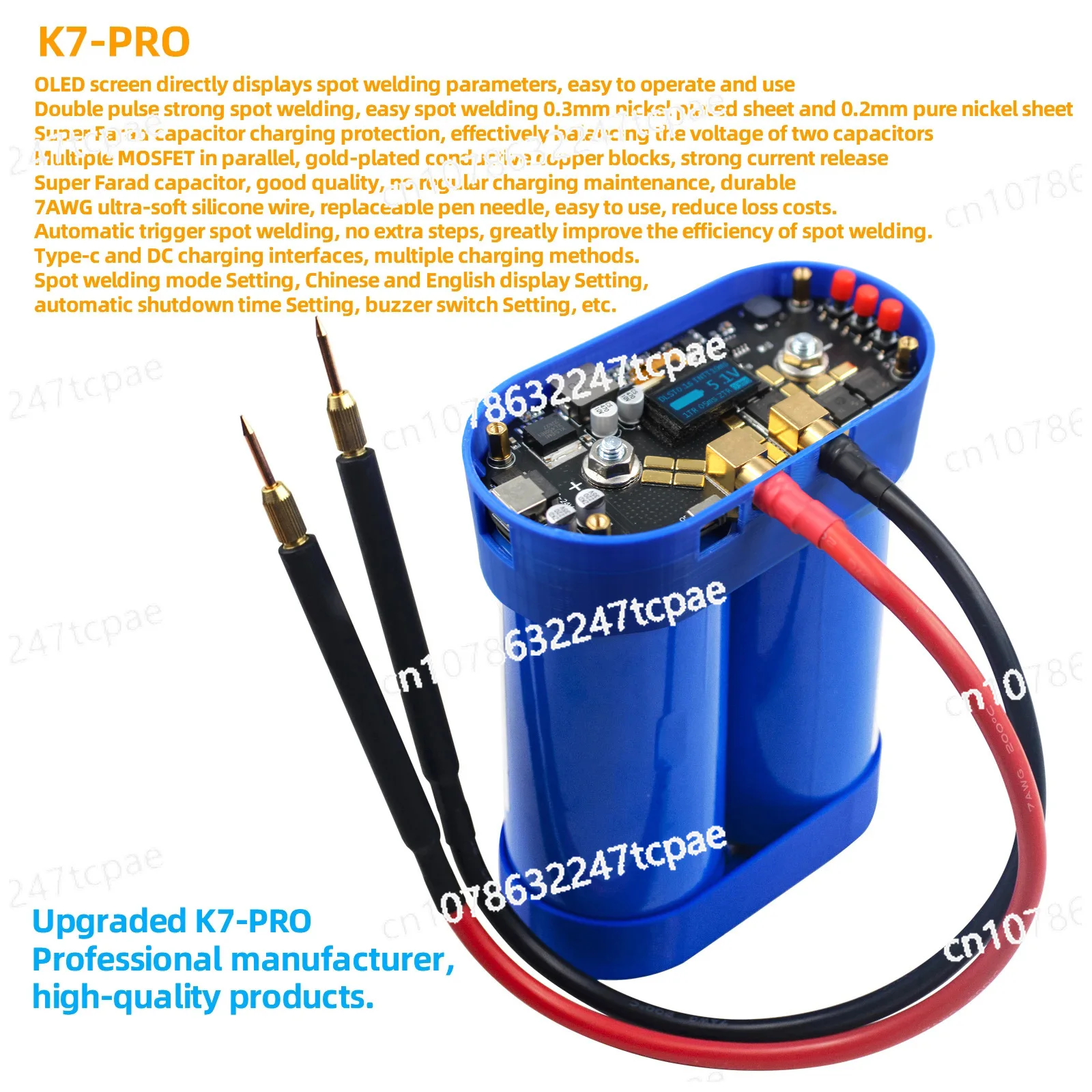 K7 Por Super Farad Capacitor Spot Welder LCD LCD Display, Dual Pulse Control Board DIY Lithium Battery