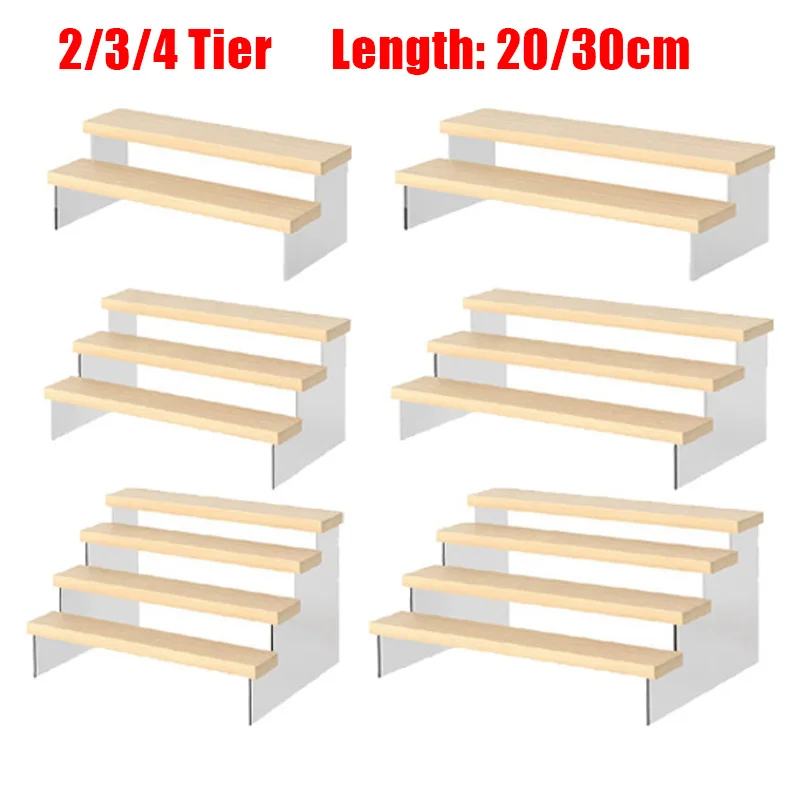 

Acrylic Wood Display Stand Kit Figures Lipstick Powder Desktop Cosmetics Shelf Rack Makeup Holder Ladder Organizer Shelf
