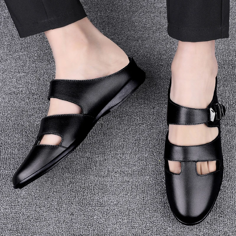 Summer men's leather shoes Comfortable and breathable quality style Black Brown Outdoor Fashion Street Daily adult shoes