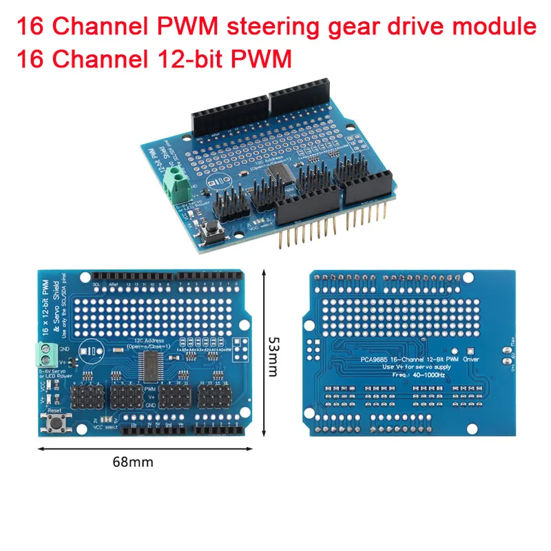 PCA9685 16 Channel 12-bit PWM Servo Drive Shield Board DC Motor Driver Module I2C Controlled PWM Driver for Arduino