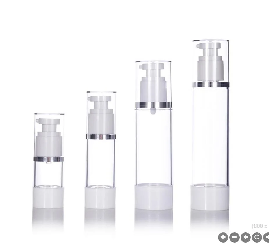 

100ML airless bottle clear body with white pump sprayer used for lotion/serum/emulsion/foundation/toner/water cosmetic packing