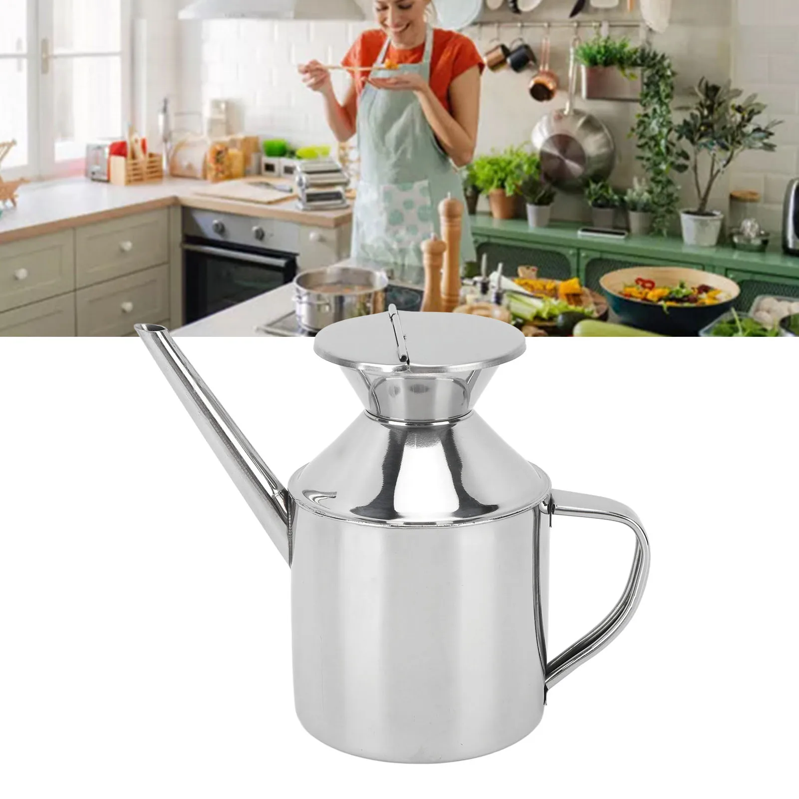 

D9 Stainless Steel Oil Can Kitchen Tool Gadget Oil Container Oil Dispenser Bottle for Soy Sauce Vinegar Cooking Wine With Handle