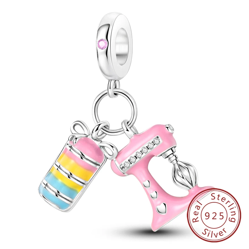 Charm-Anhänger aus 925er-Sterlingsilber, rosa, passend für Original-Charm-Armbänder, Halsketten, Perlen, DIY-Schmuckzubehör